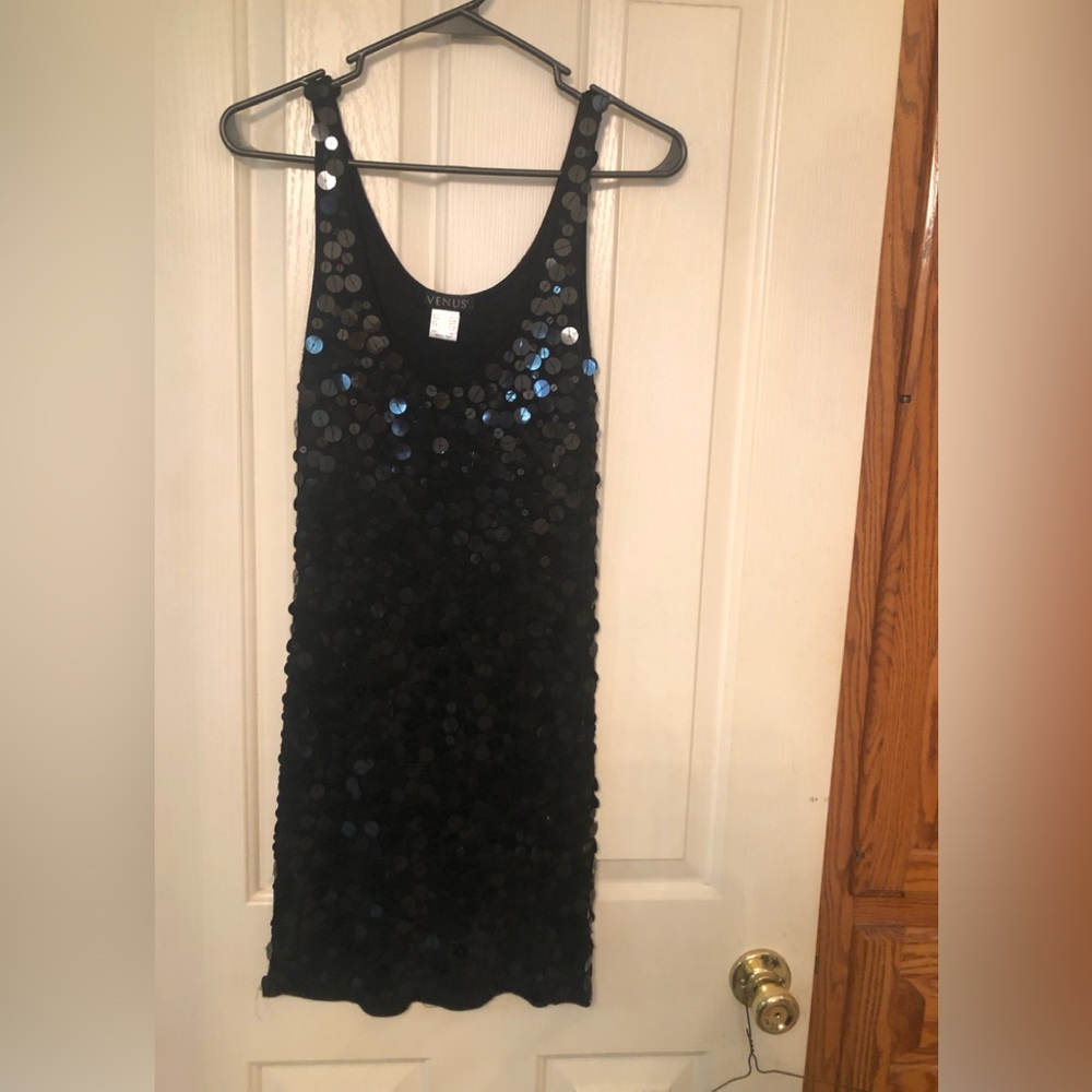 Venus Black Sequenced Sleeveless Mini Dress